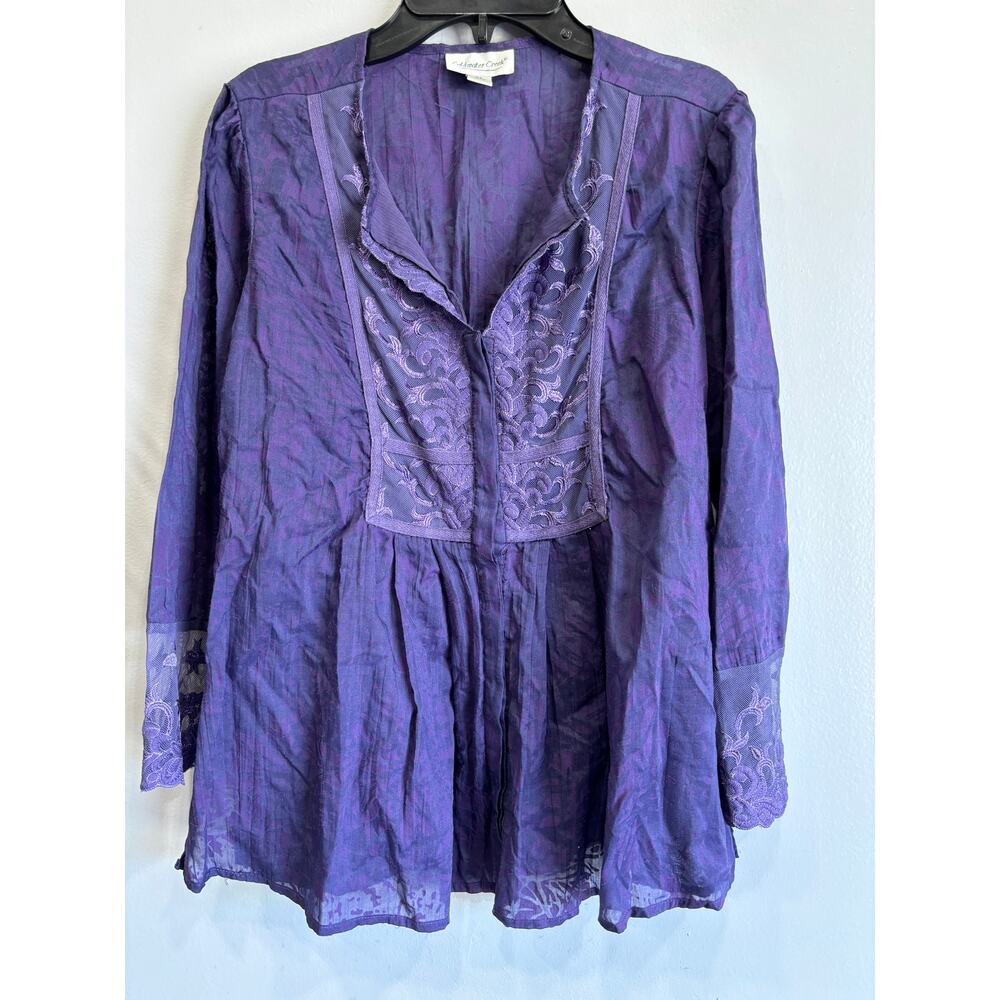 Coldwater Creek Top Boho Blouse Womens Small P Burnout Cotton Cottagecor…
